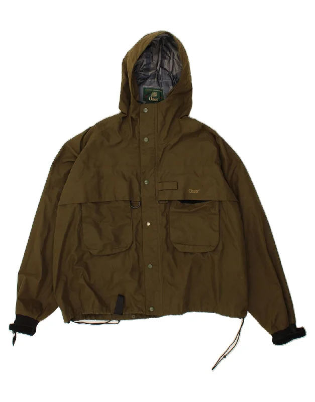 Stylish Men's Biker JacketsORVIS Mens Hooded Rain Jacket UK 44 2XL Khaki Polyester