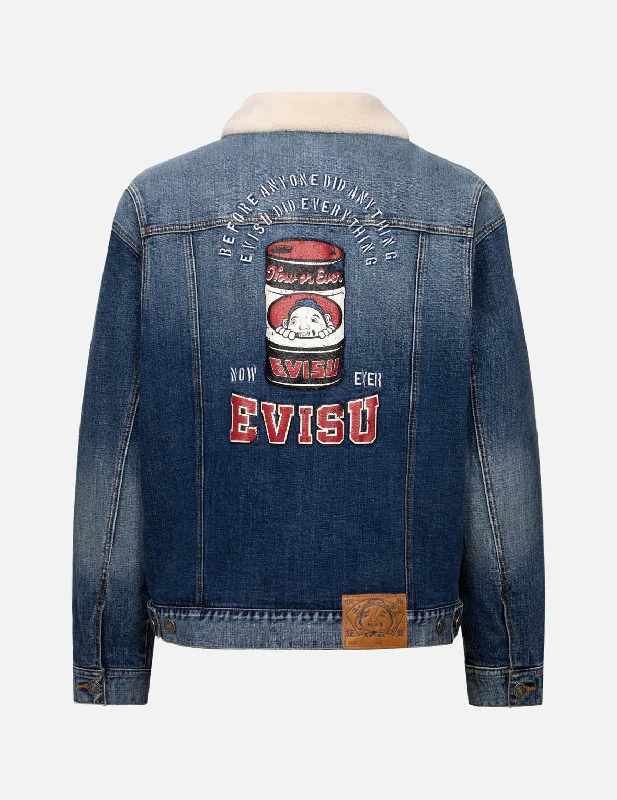 Men's Coats for All SeasonsPeeping Godhead and Oil Drum Print Loose Fit Sherpa Denim Jacket