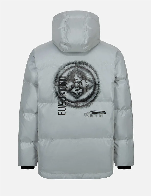 Weather-Resistant Men's CoatsSpray-effect Kamon Print Down Jacket