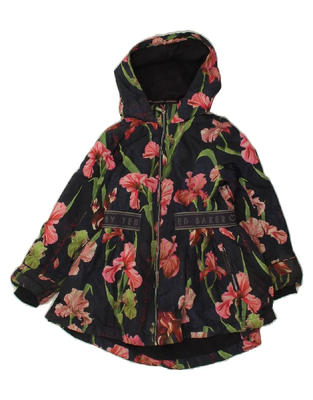 Men's Coats for RunningTED BAKER Girls Graphic Hooded Rain Jacket 5-6 Years Navy Blue Floral