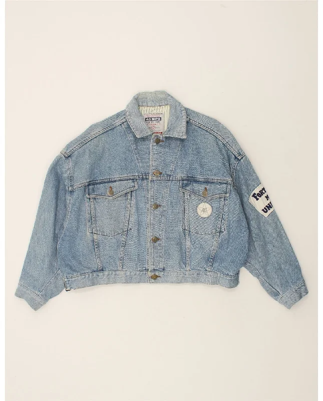 Men's Coats for LayeringUNIFORM Mens Graphic Denim Jacket UK 40 Large Blue Cotton