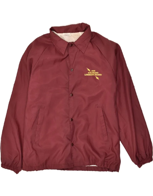 Men's Coats with Contrast StitchingVINTAGE Mens Graphic Bomber Jacket UK 40 Large Maroon Nylon Men's Coats with Contrast StitchingVINTAGE Mens Graphic Bomber Jacket UK 40 Large Maroon Nylon