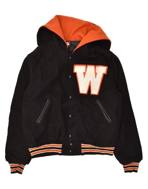 Men's Coats for Ice FishingVINTAGE Mens Graphic Hooded Bomber Jacket UK 42 XL Black