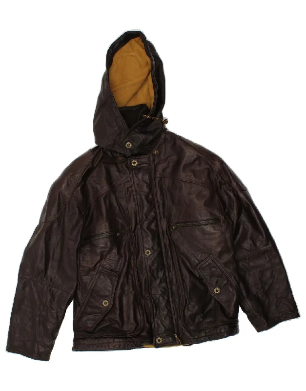 Lightweight Men's WindbreakersVINTAGE Mens Hooded Leather Jacket IT 50 Large Brown Leather Lightweight Men's WindbreakersVINTAGE Mens Hooded Leather Jacket IT 50 Large Brown Leather