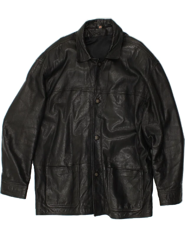 Men's Coats for SnowshoeingVINTAGE Mens Leather Jacket UK 42 XL Black Leather